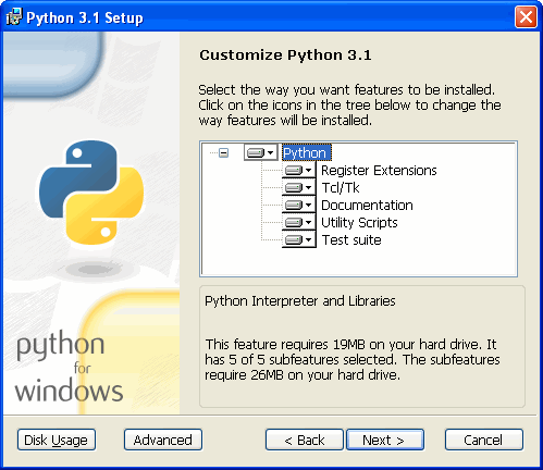 [Python telepítő: a Python 3.2 személyre szabása]
